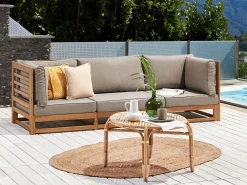 Best Beliani Divano da giardino 3 posti TRANI Modulare Legno di acacia certificato Marrone chiaro Beige Grigio Marrone