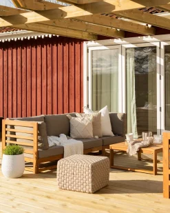 Best Beliani Divano da giardino 3 posti TRANI Modulare Legno di acacia certificato Marrone chiaro Beige Grigio Marrone