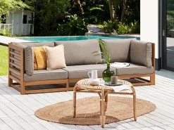 Best Beliani Divano da giardino 3 posti TRANI Modulare Legno di acacia certificato Marrone chiaro Beige Grigio Marrone
