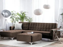 Clearance Beliani Divano letto angolare modulare 4 posti ABERDEEN Tessuto Marrone scuro Marrone Argento