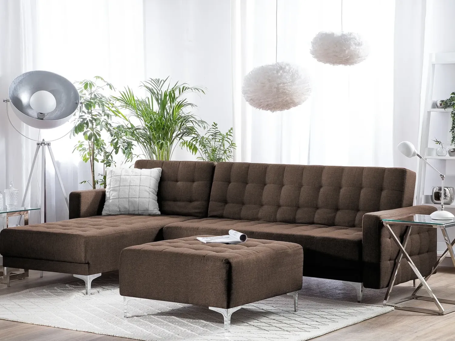 Clearance Beliani Divano letto angolare modulare 4 posti ABERDEEN Tessuto Marrone scuro Marrone Argento