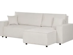 Best Beliani Divano letto angolare 3 posti ABACKA Velluto a coste Bianco sporco Bianco Nero