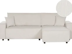 Best Beliani Divano letto angolare 3 posti ABACKA Velluto a coste Bianco sporco Bianco Nero