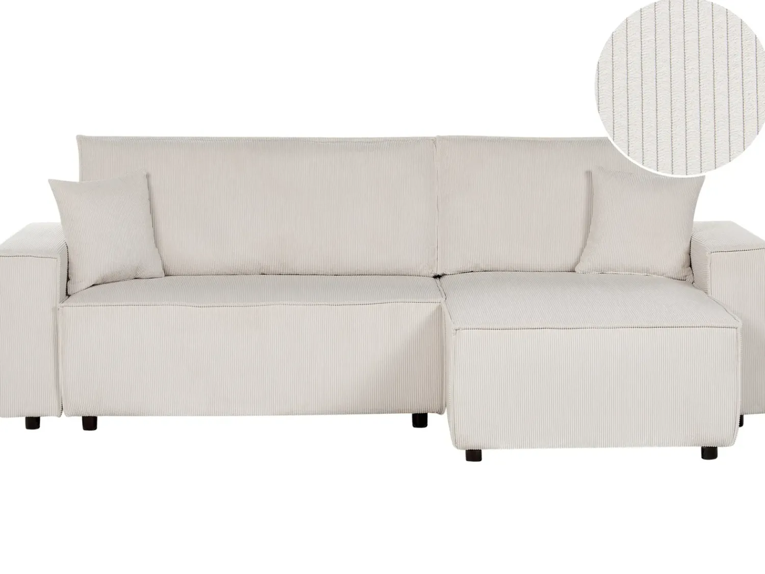 Best Beliani Divano letto angolare 3 posti ABACKA Velluto a coste Bianco sporco Bianco Nero