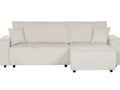Best Beliani Divano letto angolare 3 posti ABACKA Velluto a coste Bianco sporco Bianco Nero