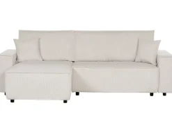 Beliani Divano letto angolare 3 posti ABACKA Velluto a coste Bianco sporco Bianco Nero
