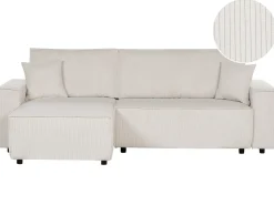 Beliani Divano letto angolare 3 posti ABACKA Velluto a coste Bianco sporco Bianco Nero