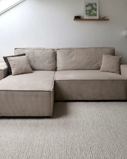 Online Beliani Divano letto angolare 3 posti ABACKA Velluto a coste Beige Beige Nero