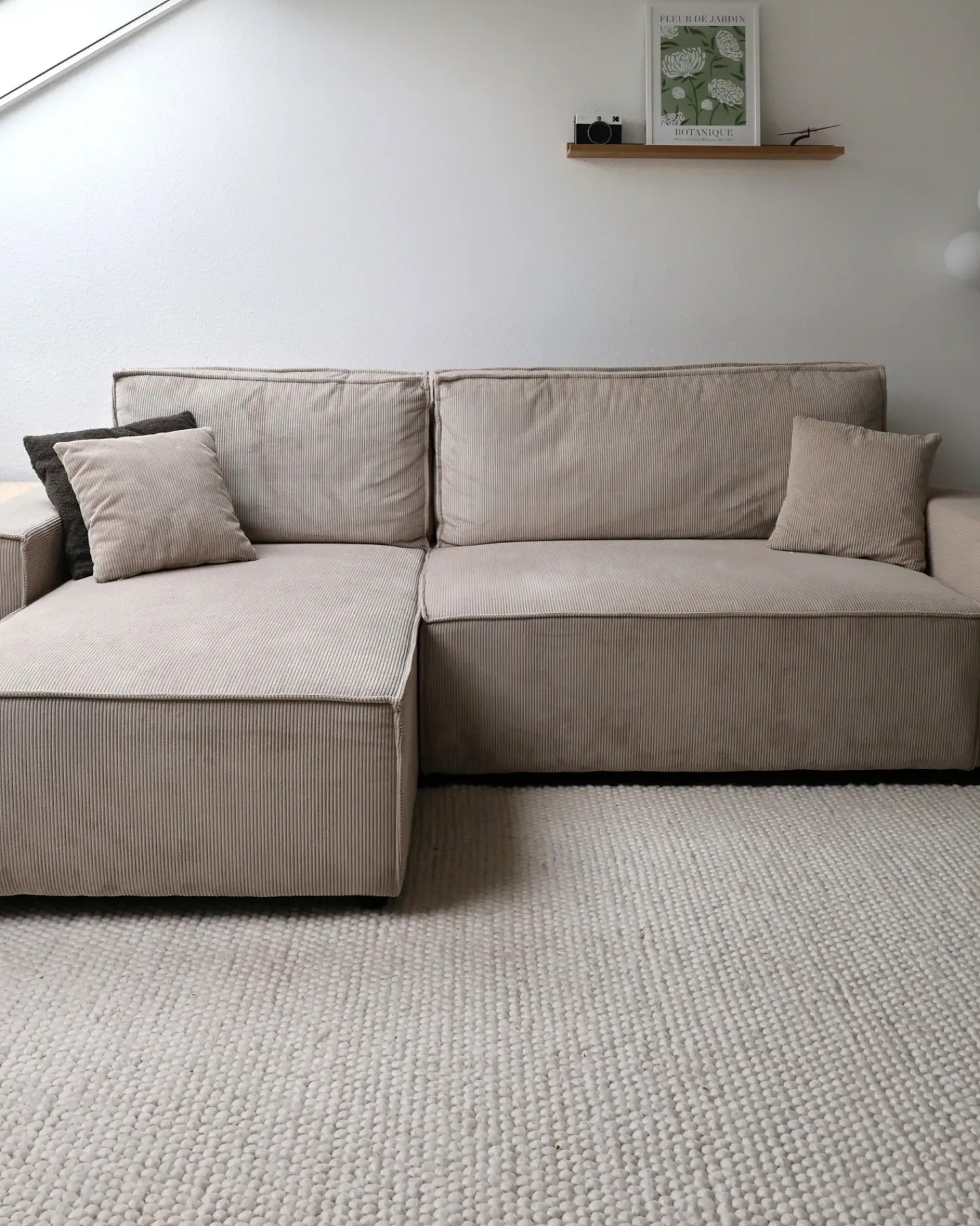 Online Beliani Divano letto angolare 3 posti ABACKA Velluto a coste Beige Beige Nero