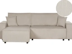 Online Beliani Divano letto angolare 3 posti ABACKA Velluto a coste Beige Beige Nero