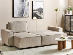 Online Beliani Divano letto angolare 3 posti ABACKA Velluto a coste Beige Beige Nero