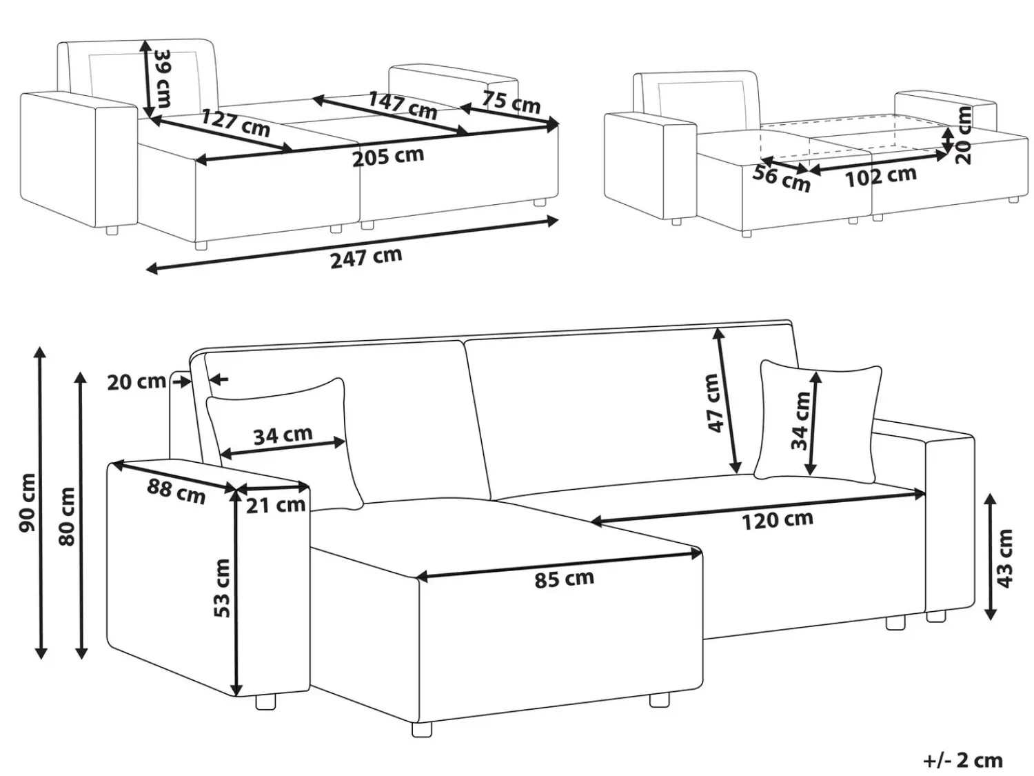 Online Beliani Divano letto angolare 3 posti ABACKA Velluto a coste Beige Beige Nero