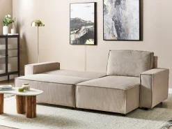 Online Beliani Divano letto angolare 3 posti ABACKA Velluto a coste Beige Beige Nero