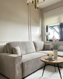 Online Beliani Divano letto angolare 3 posti ABACKA Velluto a coste Beige Beige Nero