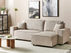 Online Beliani Divano letto angolare 3 posti ABACKA Velluto a coste Beige Beige Nero