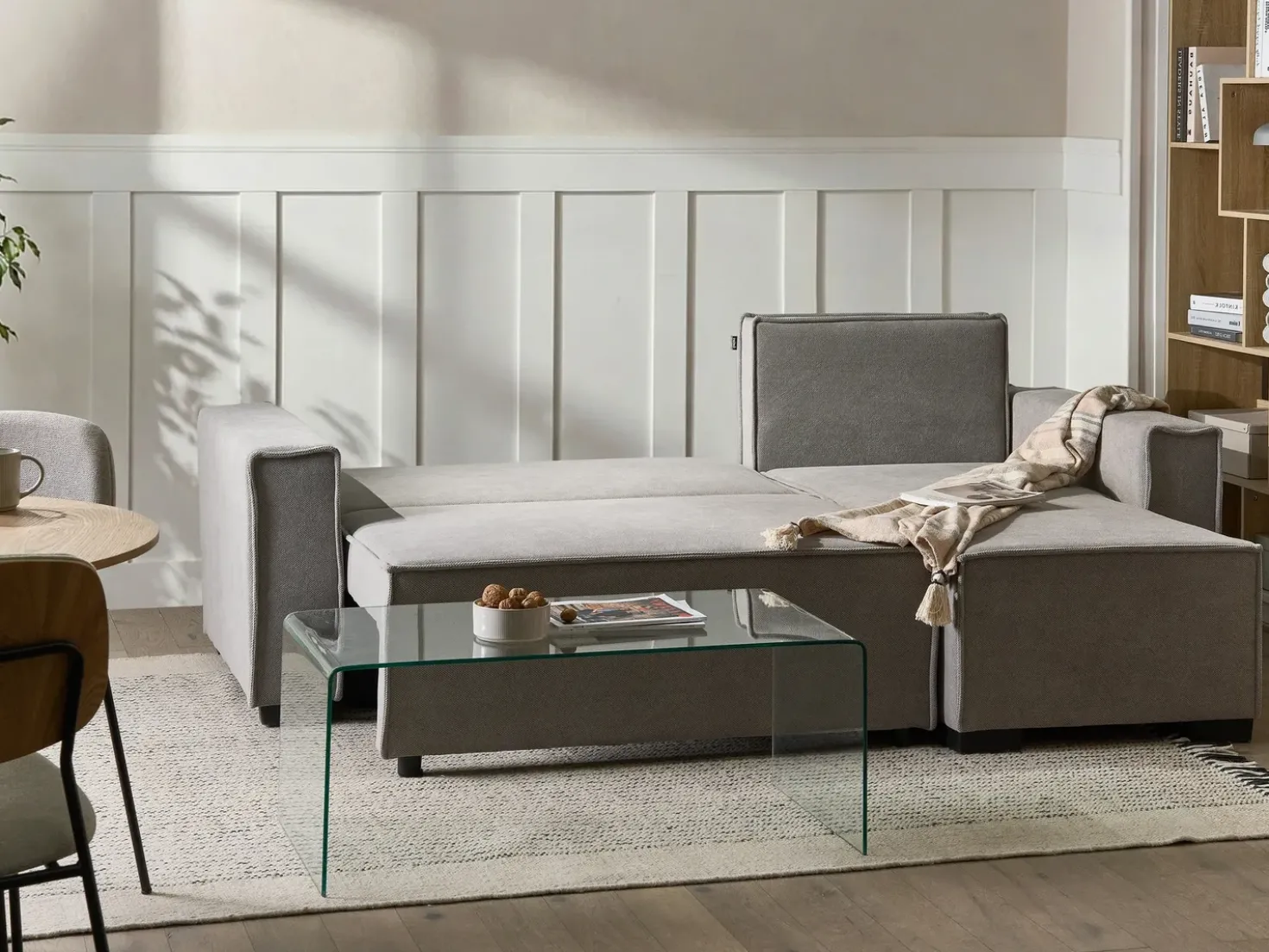 Divano letto angolare 3 posti EDANE Tessuto Grigio con contenitore Lato Sinistro