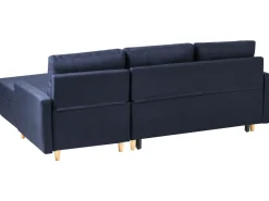 Hot Beliani Divano letto angolare 4 posti FLAKK Tessuto Blu marino con contenitore Lato Sinistro Marrone Blu