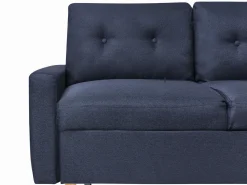 Hot Beliani Divano letto angolare 4 posti FLAKK Tessuto Blu marino con contenitore Lato Sinistro Marrone Blu