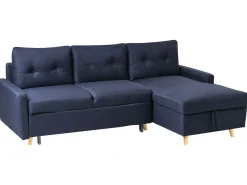 Hot Beliani Divano letto angolare 4 posti FLAKK Tessuto Blu marino con contenitore Lato Sinistro Marrone Blu