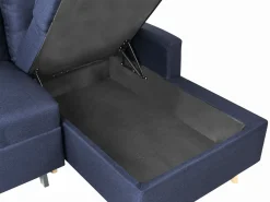 Hot Beliani Divano letto angolare 4 posti FLAKK Tessuto Blu marino con contenitore Lato Sinistro Marrone Blu