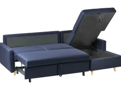 Hot Beliani Divano letto angolare 4 posti FLAKK Tessuto Blu marino con contenitore Lato Sinistro Marrone Blu