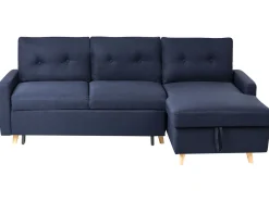 Hot Beliani Divano letto angolare 4 posti FLAKK Tessuto Blu marino con contenitore Lato Sinistro Marrone Blu