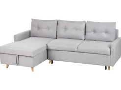 Hot Beliani Divano letto angolare 4 posti FLAKK Tessuto Grigio chiaro con contenitore Marrone Grigio