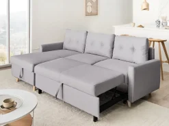 Hot Beliani Divano letto angolare 4 posti FLAKK Tessuto Grigio chiaro con contenitore Marrone Grigio