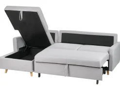 Hot Beliani Divano letto angolare 4 posti FLAKK Tessuto Grigio chiaro con contenitore Marrone Grigio