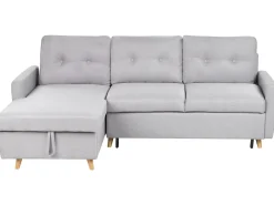 Hot Beliani Divano letto angolare 4 posti FLAKK Tessuto Grigio chiaro con contenitore Marrone Grigio