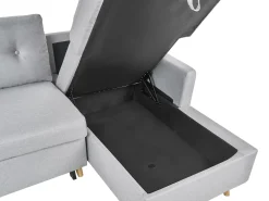 Outlet Beliani Divano letto angolare 4 posti FLAKK Tessuto Grigio chiaro con contenitore Marrone Grigio