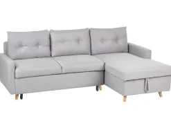 Outlet Beliani Divano letto angolare 4 posti FLAKK Tessuto Grigio chiaro con contenitore Marrone Grigio