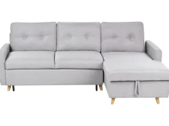 Outlet Beliani Divano letto angolare 4 posti FLAKK Tessuto Grigio chiaro con contenitore Marrone Grigio