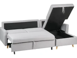 Outlet Beliani Divano letto angolare 4 posti FLAKK Tessuto Grigio chiaro con contenitore Marrone Grigio