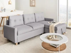 Outlet Beliani Divano letto angolare 4 posti FLAKK Tessuto Grigio chiaro con contenitore Marrone Grigio