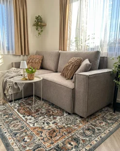Hot Beliani Divano letto angolare 3 posti KARILA Tessuto Tortora con contenitore Beige