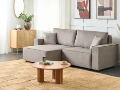 Hot Beliani Divano letto angolare 3 posti KARILA Tessuto Tortora con contenitore Beige
