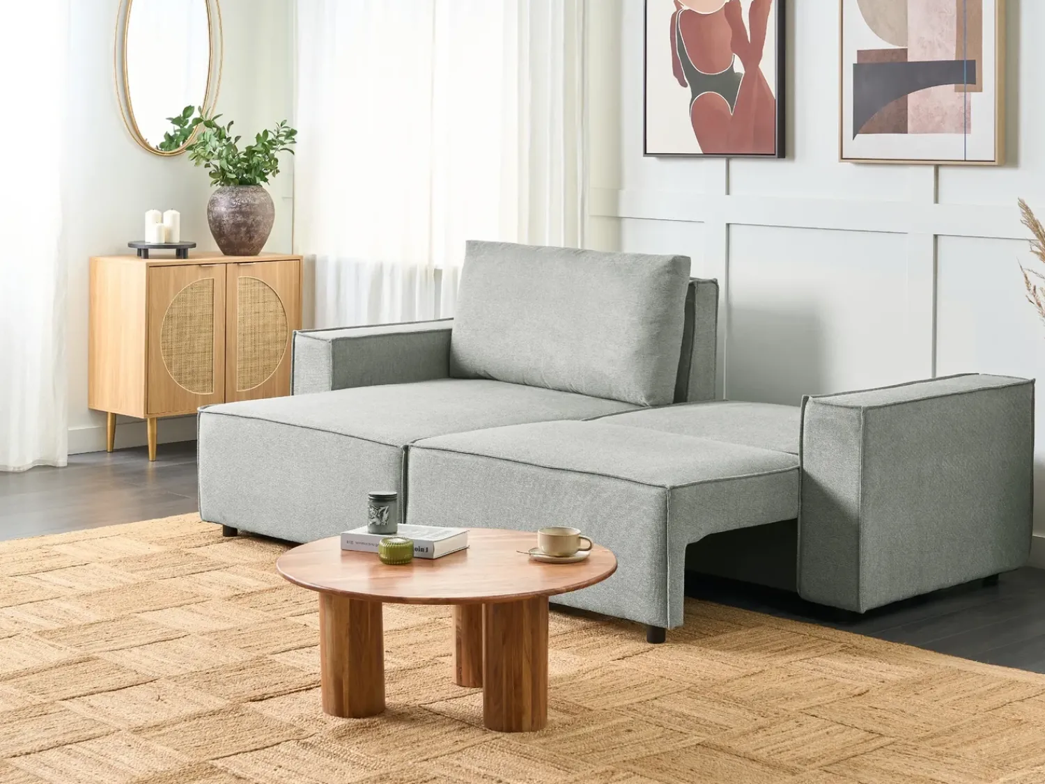 New Beliani Divano letto angolare 3 posti KARILA Tessuto con contenitore Grigio