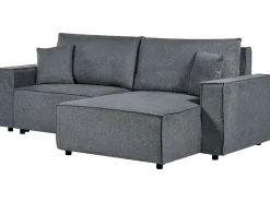 Clearance Beliani Divano letto angolare 3 posti KARILA Tessuto scuro con contenitore Grigio