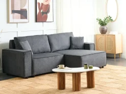 Clearance Beliani Divano letto angolare 3 posti KARILA Tessuto scuro con contenitore Grigio