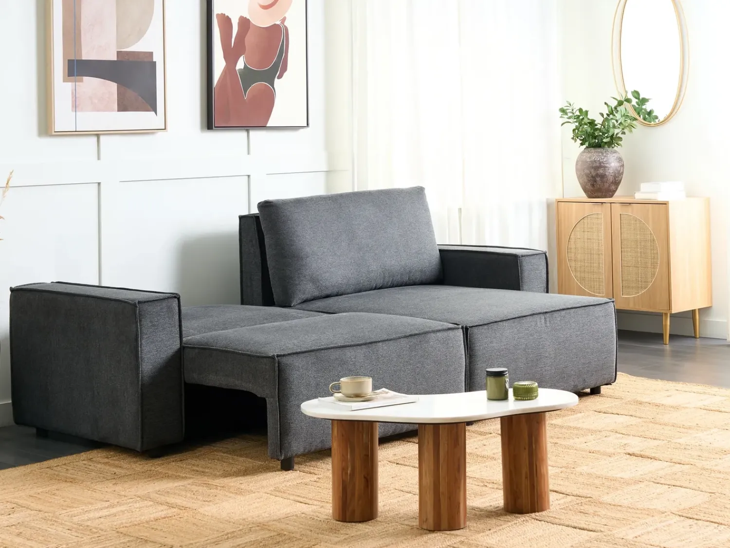 Clearance Beliani Divano letto angolare 3 posti KARILA Tessuto scuro con contenitore Grigio