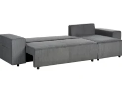 Outlet Beliani Divano letto angolare 3 posti LUSPA Velluto a coste Grigio scuro con contenitore Grigio Nero