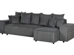 Outlet Beliani Divano letto angolare 3 posti LUSPA Velluto a coste Grigio scuro con contenitore Grigio Nero