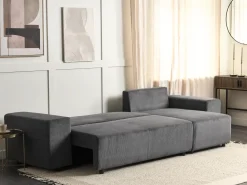 Outlet Beliani Divano letto angolare 3 posti LUSPA Velluto a coste Grigio scuro con contenitore Grigio Nero
