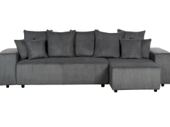 Outlet Beliani Divano letto angolare 3 posti LUSPA Velluto a coste Grigio scuro con contenitore Grigio Nero
