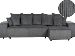 Outlet Beliani Divano letto angolare 3 posti LUSPA Velluto a coste Grigio scuro con contenitore Grigio Nero