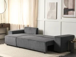 Hot Beliani Divano letto angolare 3 posti LUSPA Velluto a coste Grigio scuro con contenitore Grigio Nero