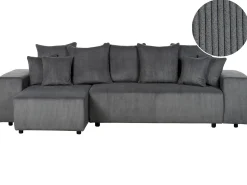 Hot Beliani Divano letto angolare 3 posti LUSPA Velluto a coste Grigio scuro con contenitore Grigio Nero
