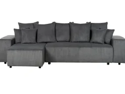 Hot Beliani Divano letto angolare 3 posti LUSPA Velluto a coste Grigio scuro con contenitore Grigio Nero