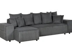 Hot Beliani Divano letto angolare 3 posti LUSPA Velluto a coste Grigio scuro con contenitore Grigio Nero